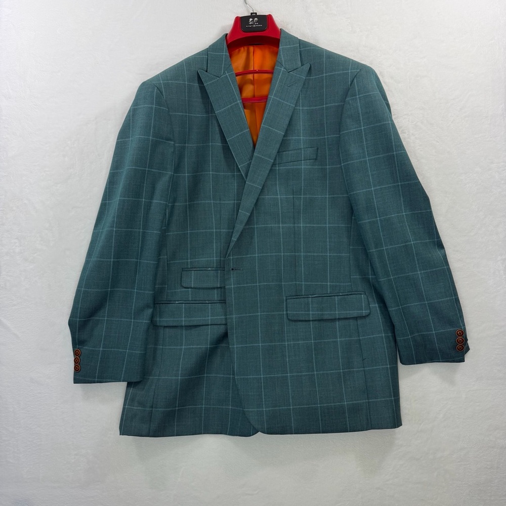Kent & Park Teal Windowpane 3 Piece Mens Modern Fit Suit Size 48R
